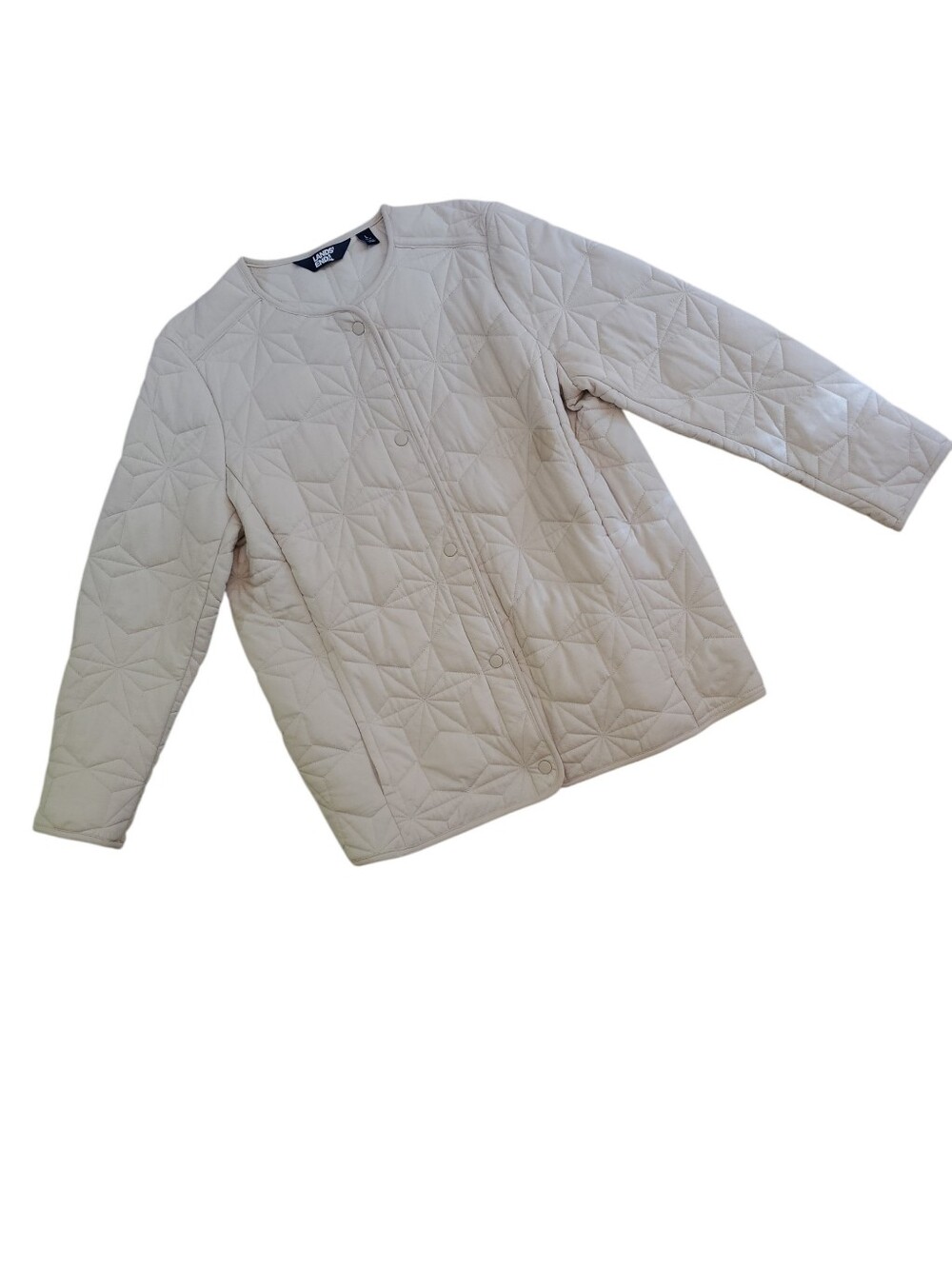 Lands End Jacket Women's Beige Quilted PrimaLoft Snap Front Jacket Size Large